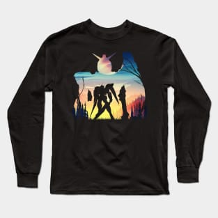 Giant Robot Mountain Sunset silhouette Long Sleeve T-Shirt